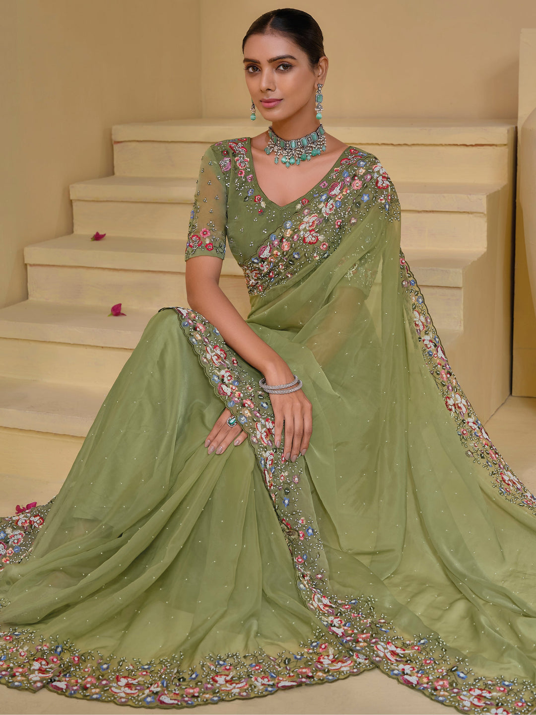 Vibrant color luxurious fabric exclusive attire crafted for elegance and style.