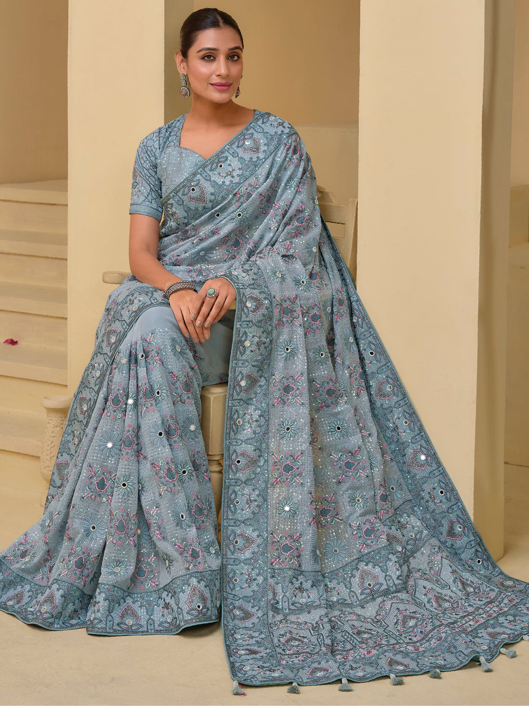 Vibrant color luxurious fabric exclusive attire crafted for elegance and style.