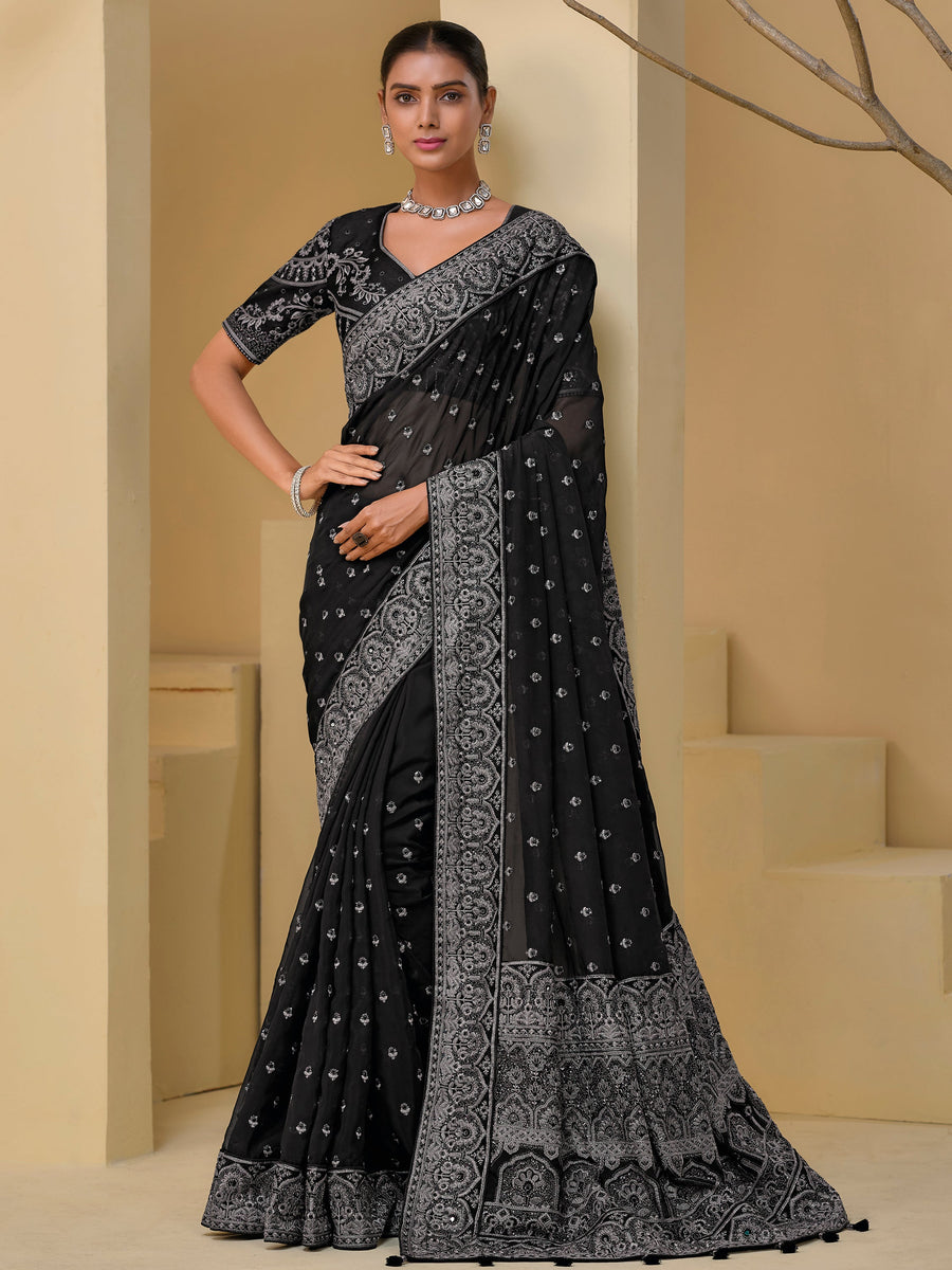 Black silk saree crafted for elegance and style.