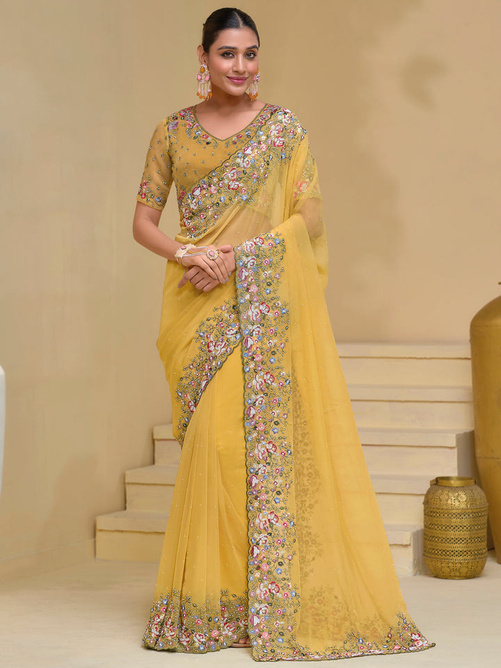 Yellow silk saree crafted for elegance and style.