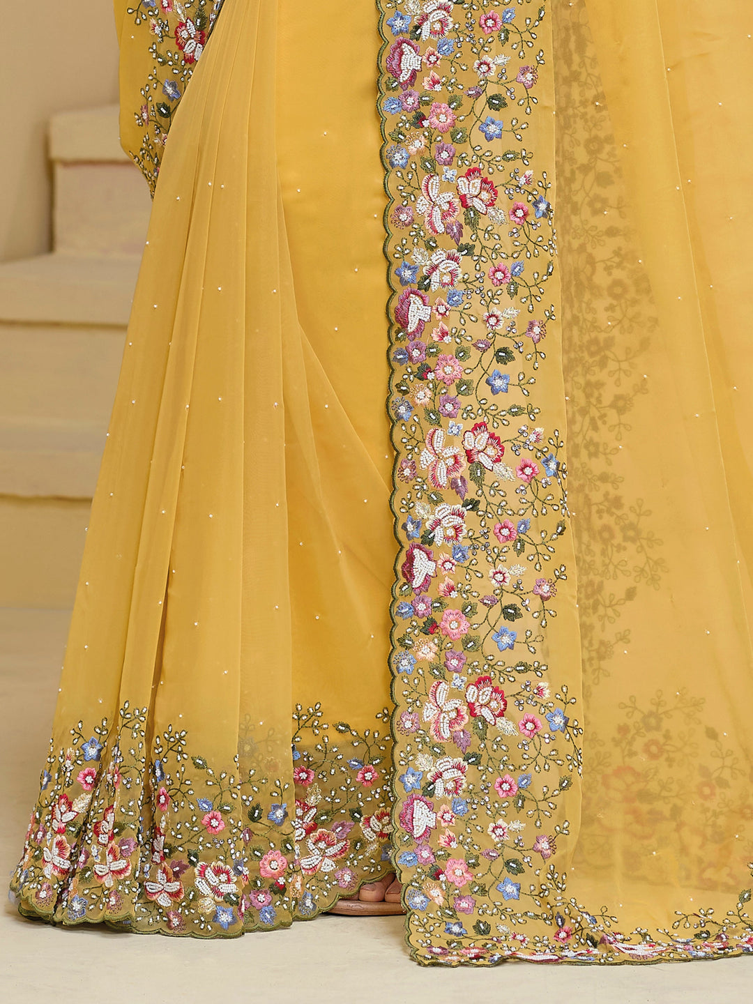 Vibrant color luxurious fabric exclusive attire crafted for elegance and style.