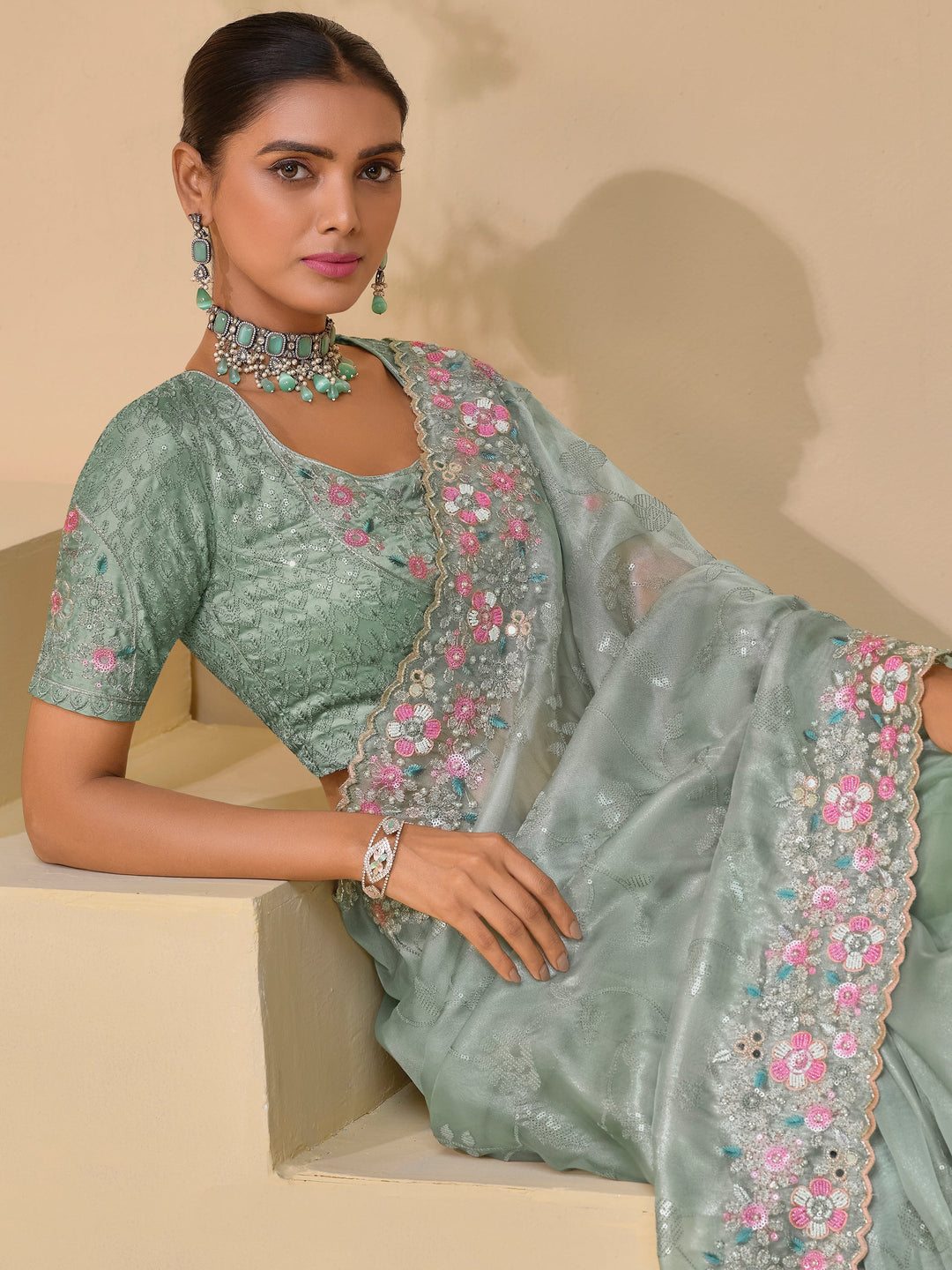 Vibrant color luxurious fabric exclusive attire crafted for elegance and style.