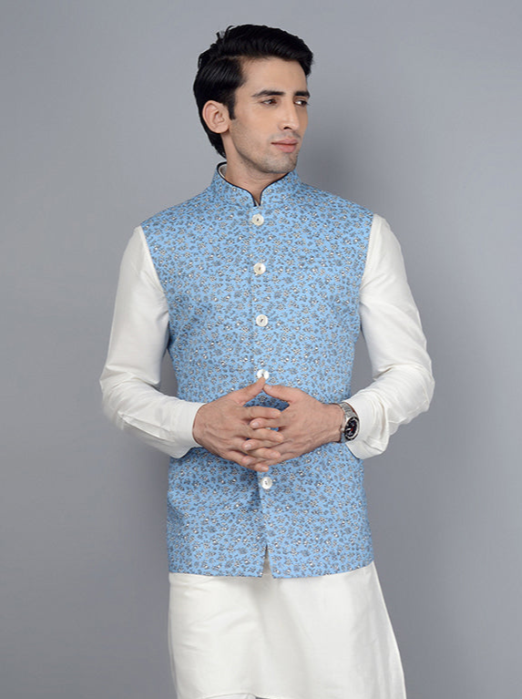 Elegant Sky Blue Bandhgala for Men | Designer Nehru Jacket Style