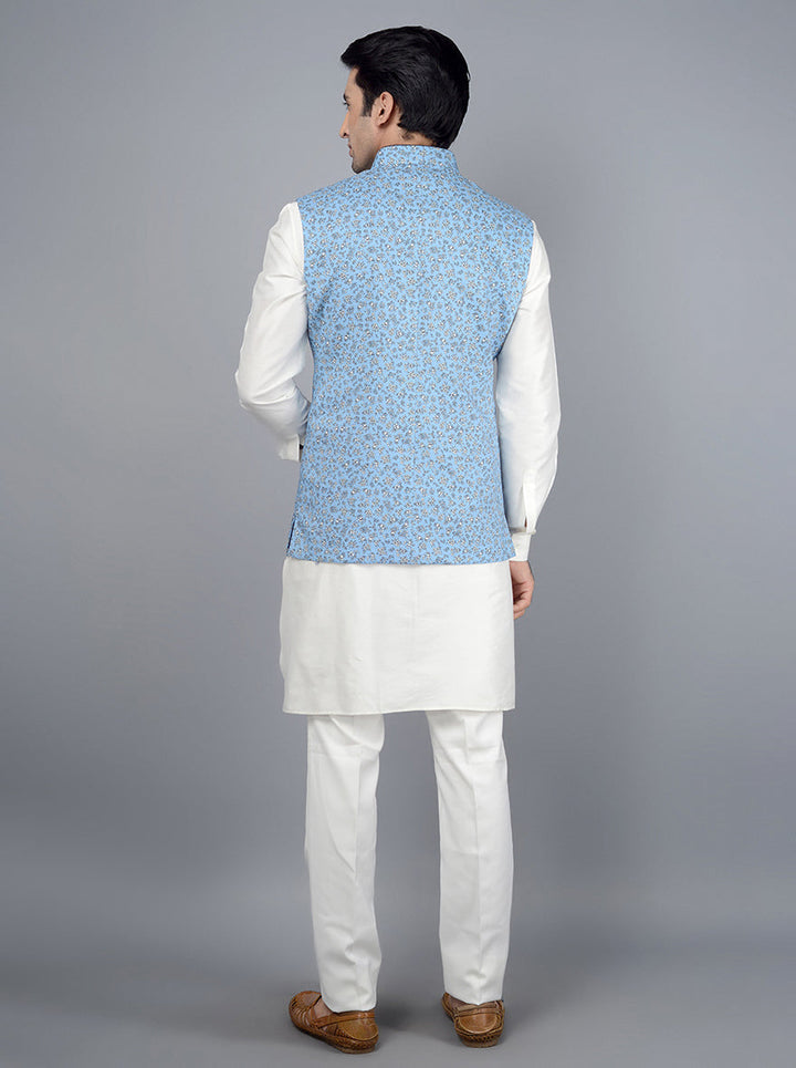 Elegant Sky Blue Bandhgala for Men | Designer Nehru Jacket Style