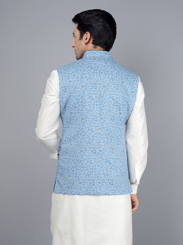 Elegant Sky Blue Bandhgala for Men | Designer Nehru Jacket Style