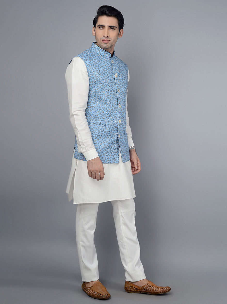 Elegant Sky Blue Bandhgala for Men | Designer Nehru Jacket Style