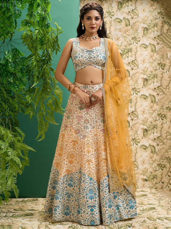 Exquisite Off-White Lehenga | Digital Prints & Embroidered Bridal Set