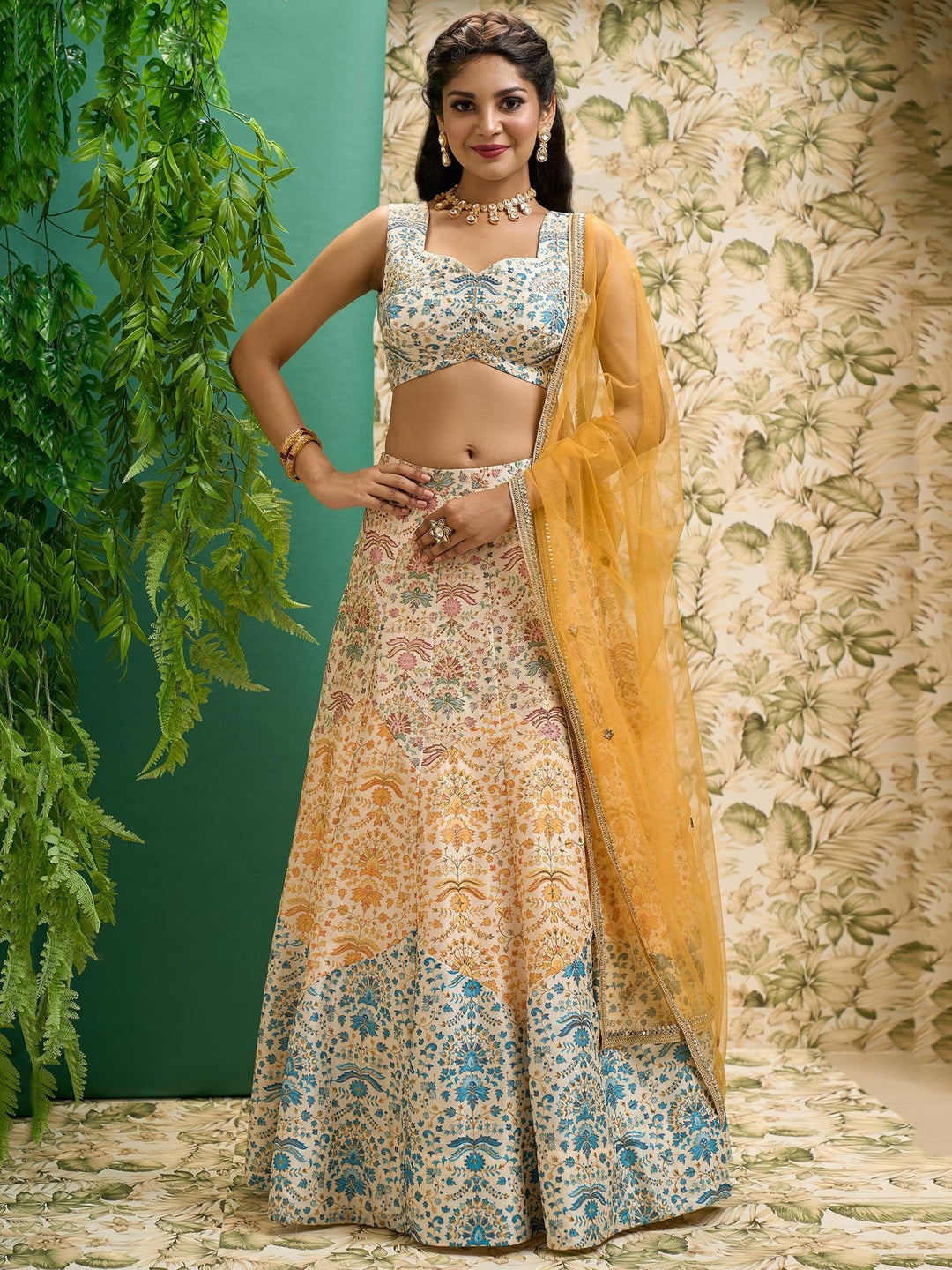 Exquisite Off-White Lehenga | Digital Prints & Embroidered Bridal Set