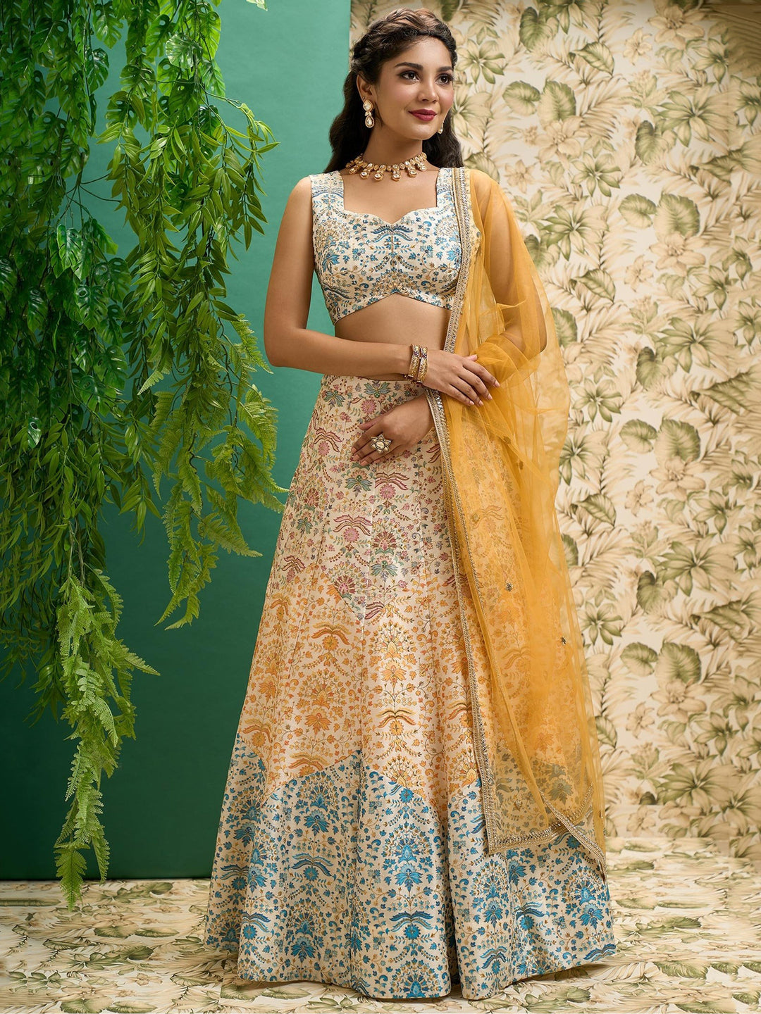 Exquisite Off-White Lehenga | Digital Prints & Embroidered Bridal Set