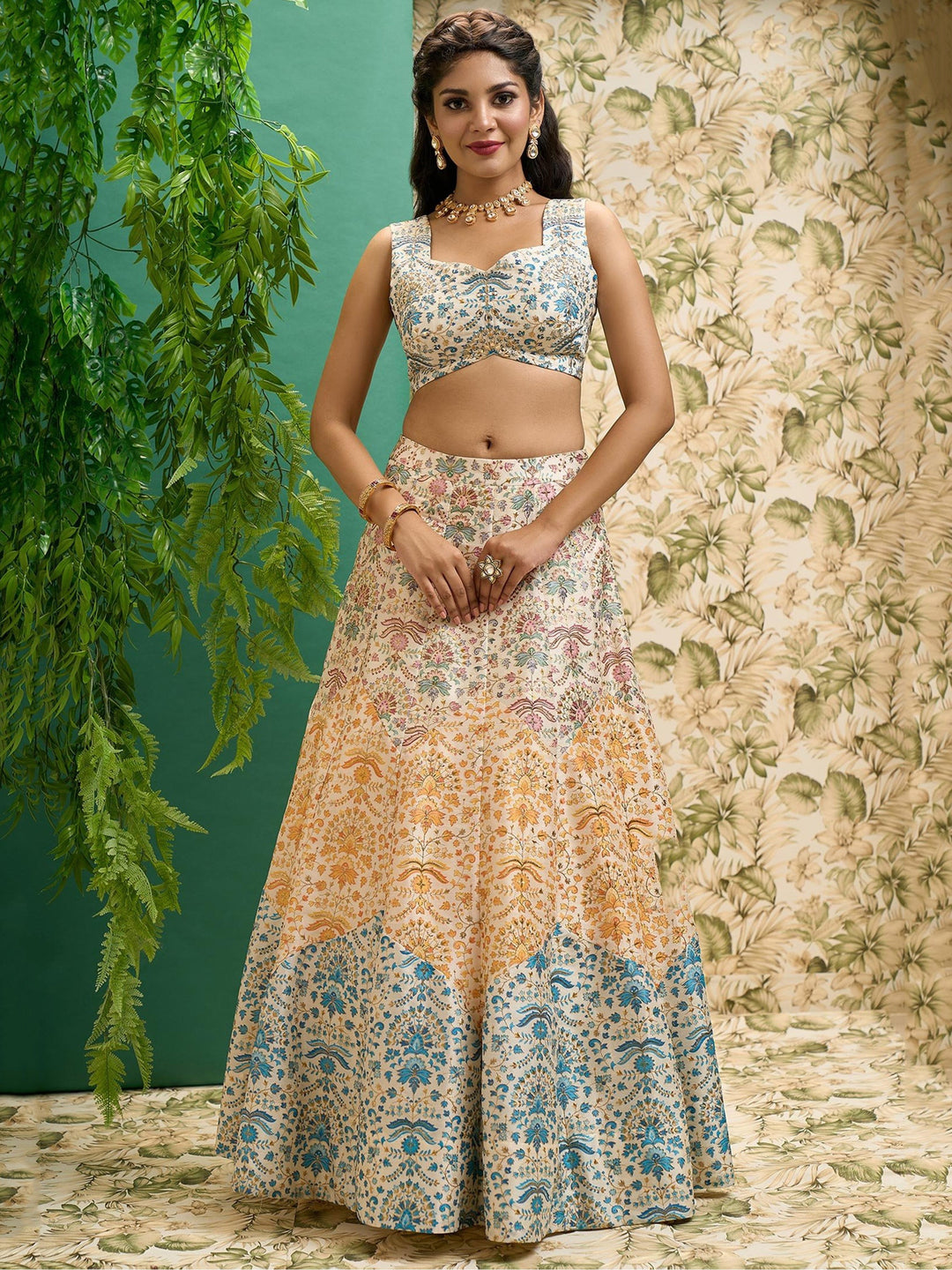 Exquisite Off-White Lehenga | Digital Prints & Embroidered Bridal Set