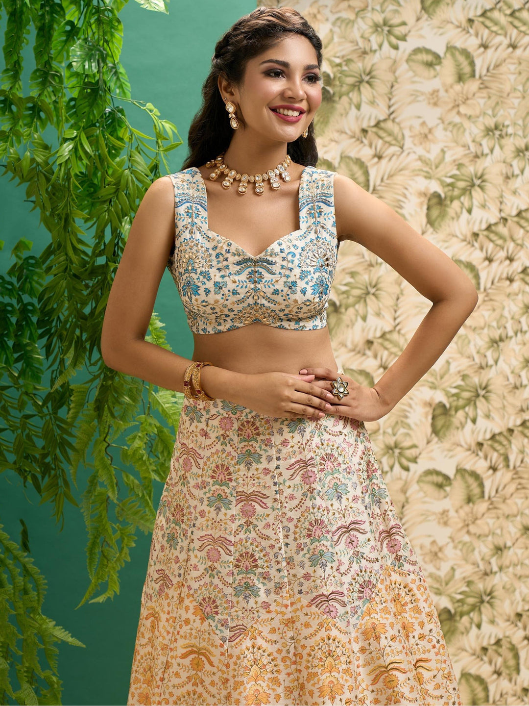 Exquisite Off-White Lehenga | Digital Prints & Embroidered Bridal Set