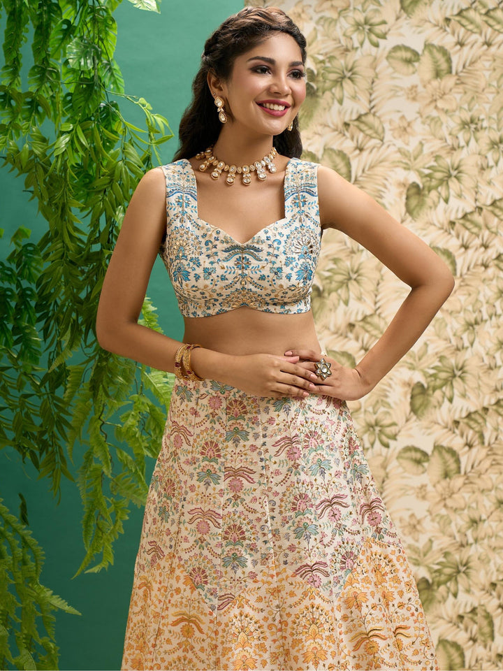 Exquisite Off-White Lehenga | Digital Prints & Embroidered Bridal Set