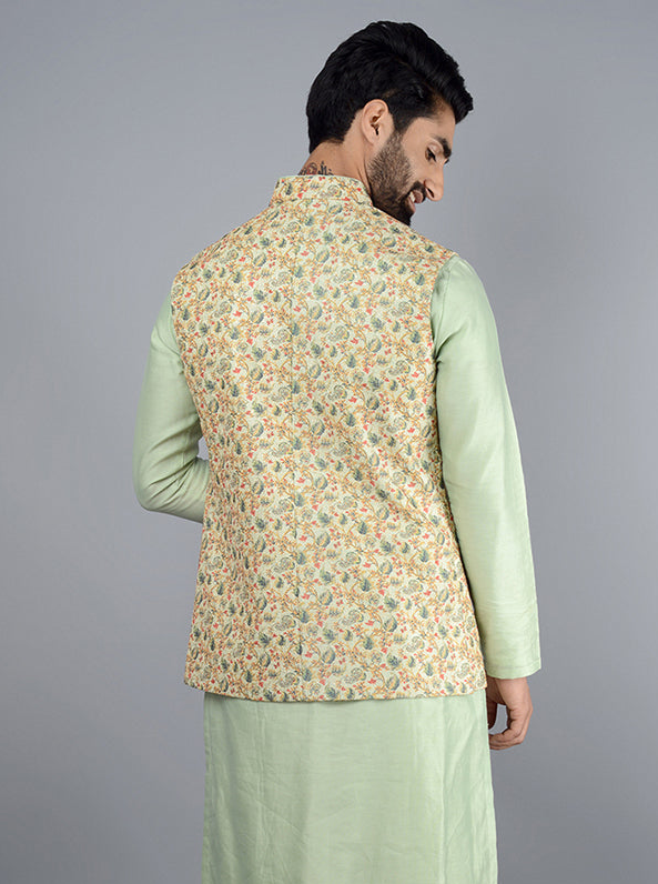 Designer Pista Green Bandhgala Jacket | Trendy Wear for Every Event