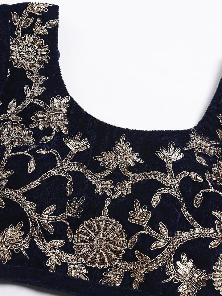 Stunning Navy Blue Party Wear Lehenga | Embroidered Velvet Choli