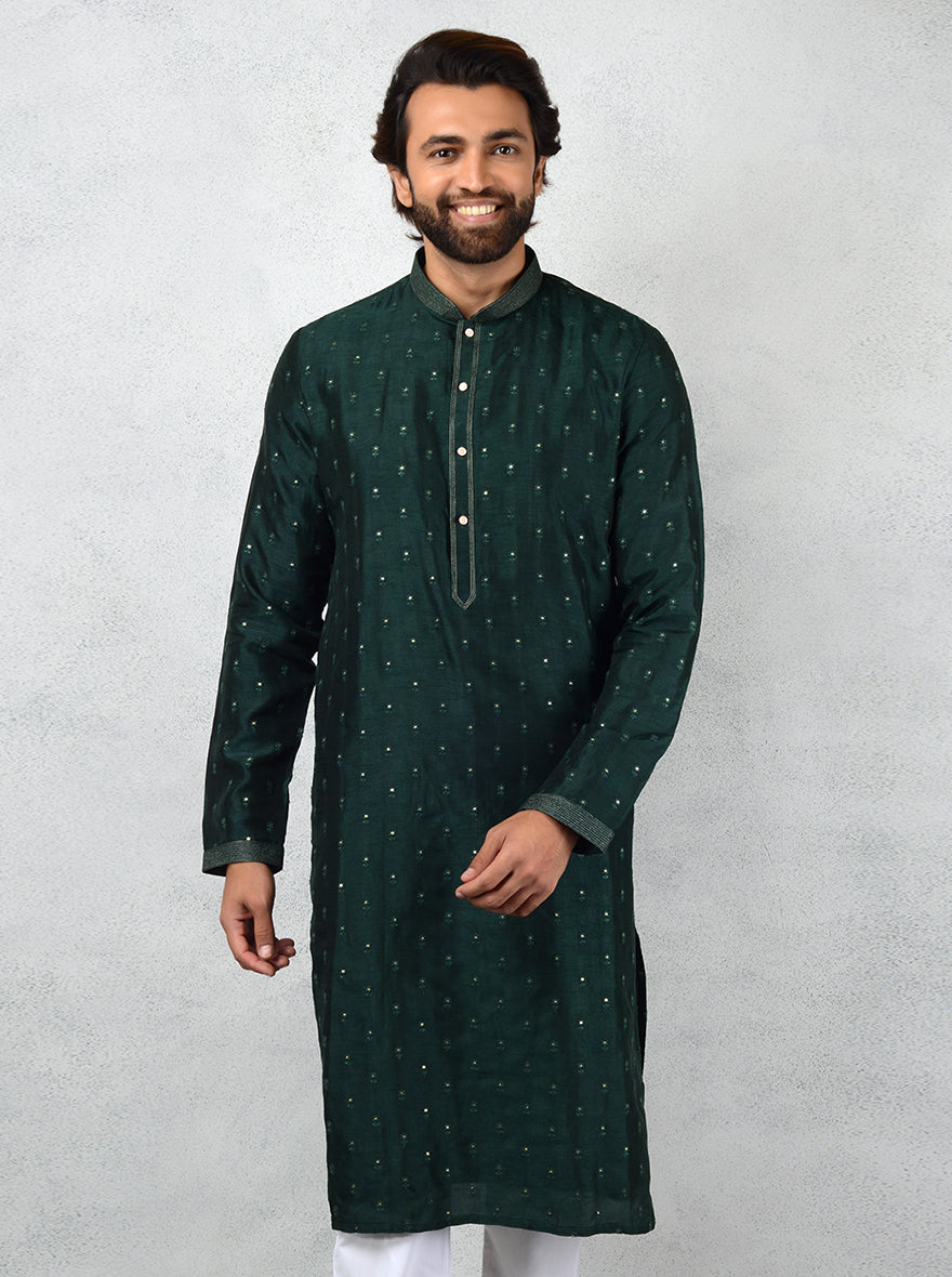 Perfect for festive occasions in the USA, this bottle green kurta pajama ensures you look stunning.