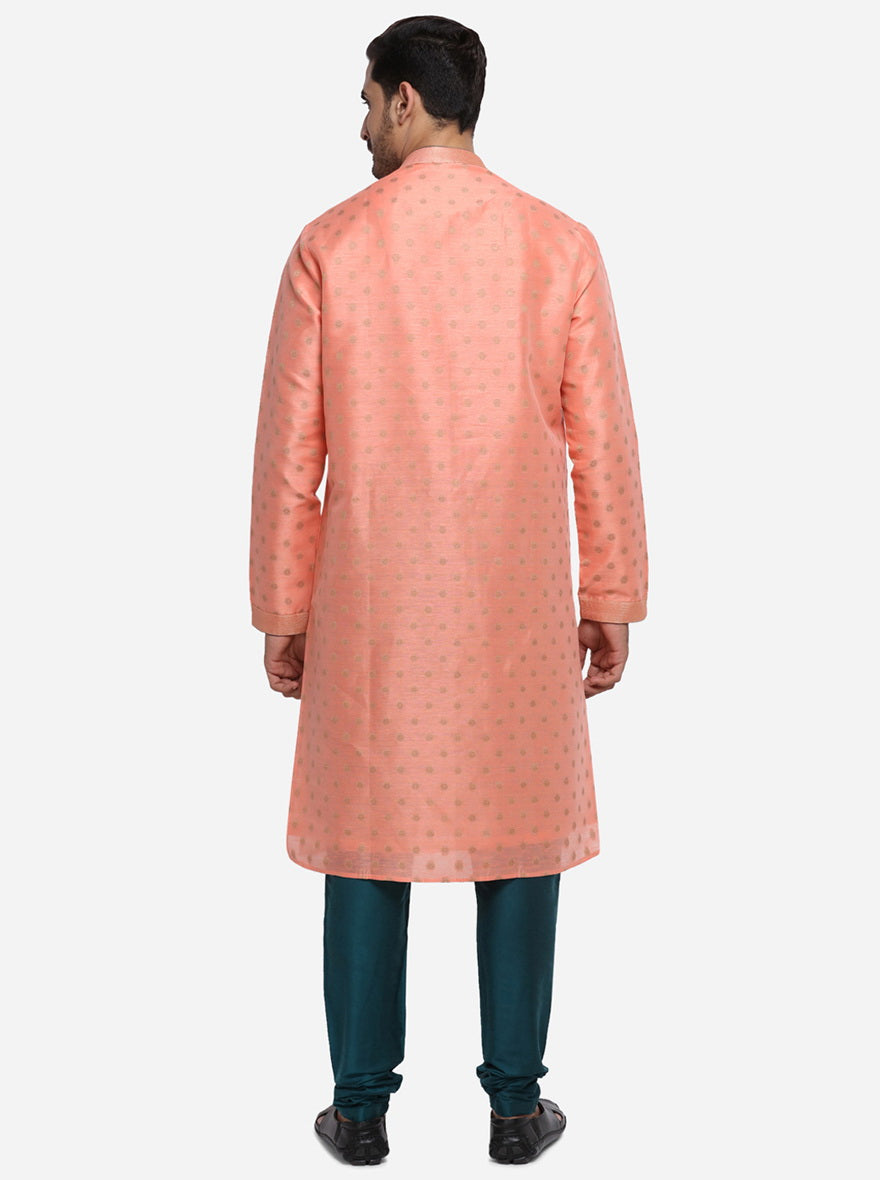 Comfortable peach kurta pajama for men, enhancing your ethnic collection.