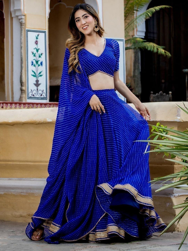 Blue Georgette Lehenga Choli | Laheriya Print & Gotta Patti Work