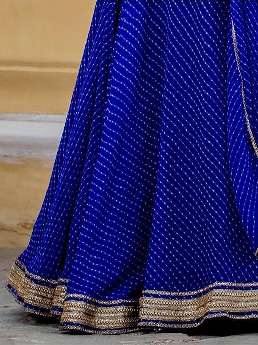 Blue Georgette Lehenga Choli | Laheriya Print & Gotta Patti Work