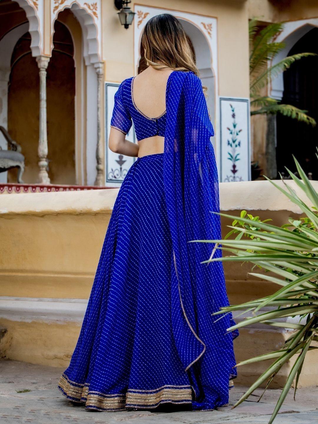 Blue Georgette Lehenga Choli | Laheriya Print & Gotta Patti Work