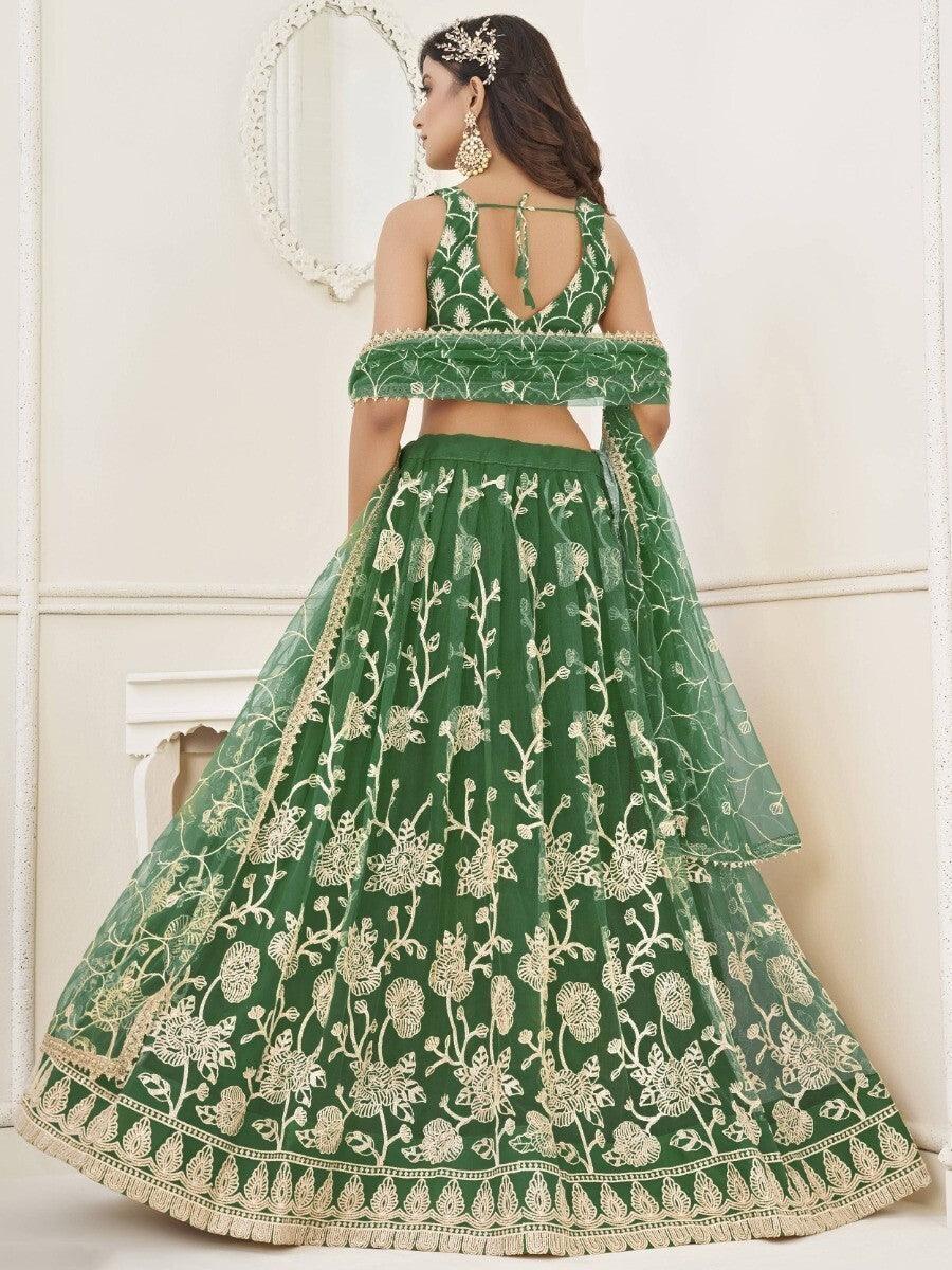 Green Butterfly Net Lehenga Choli Set | Party Wear & Mehendi Dress