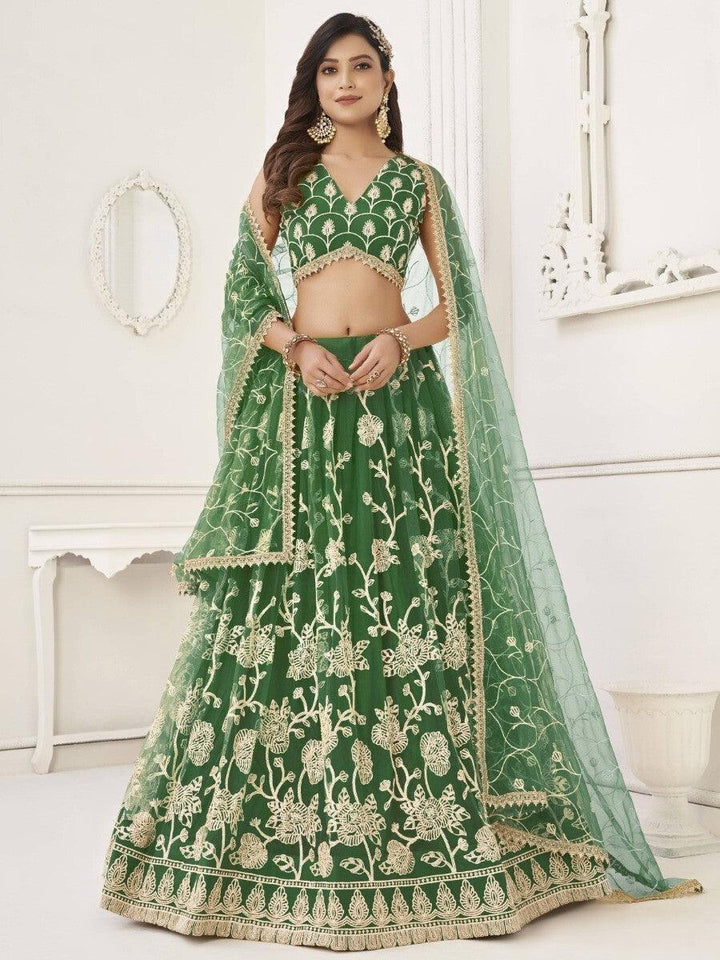 Green Butterfly Net Lehenga Choli Set | Party Wear & Mehendi Dress