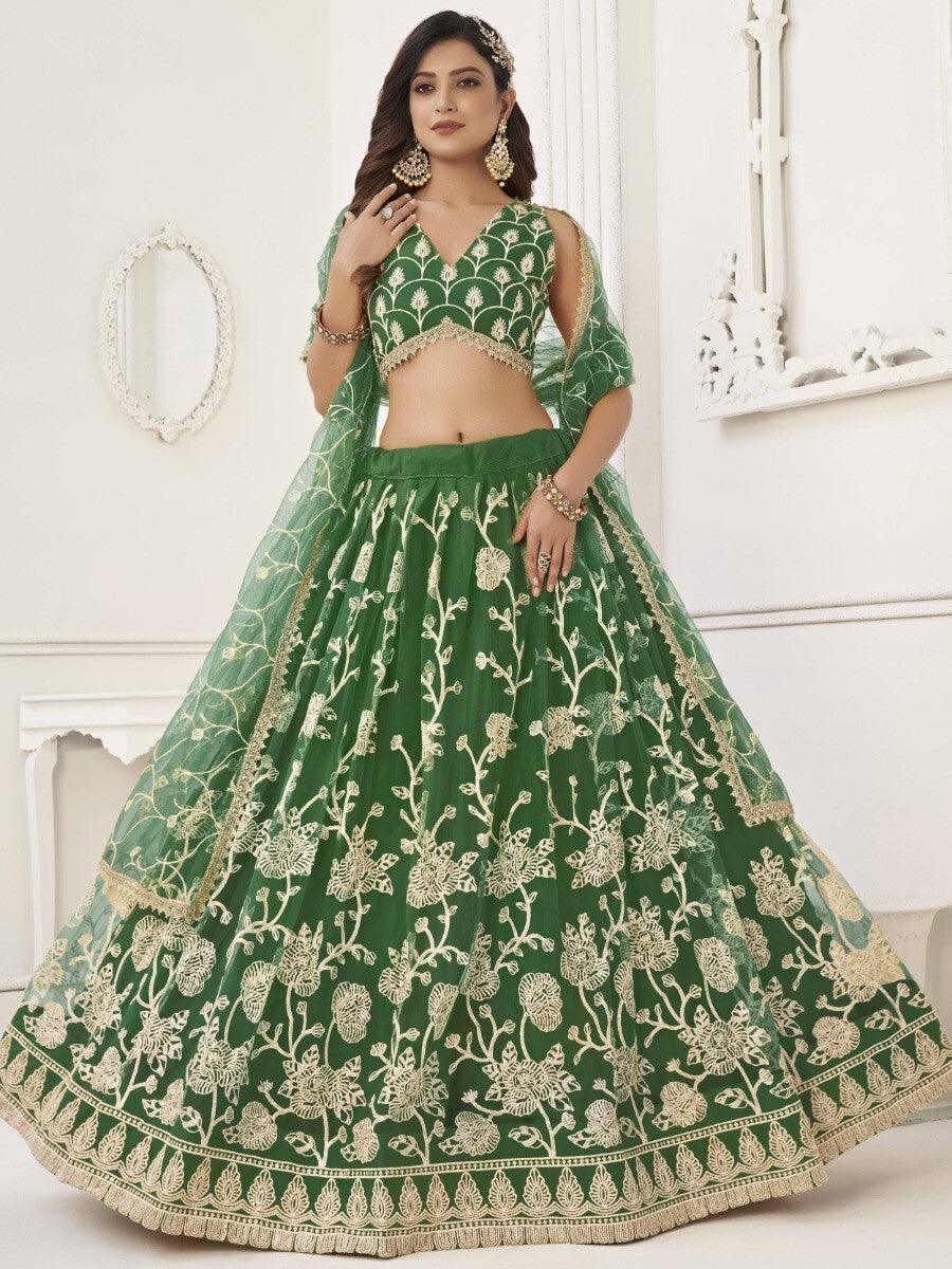 Green Butterfly Net Lehenga Choli Set | Party Wear & Mehendi Dress