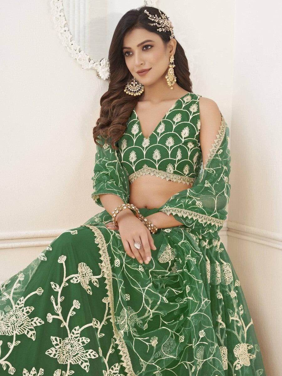 Green Butterfly Net Lehenga Choli Set | Party Wear & Mehendi Dress