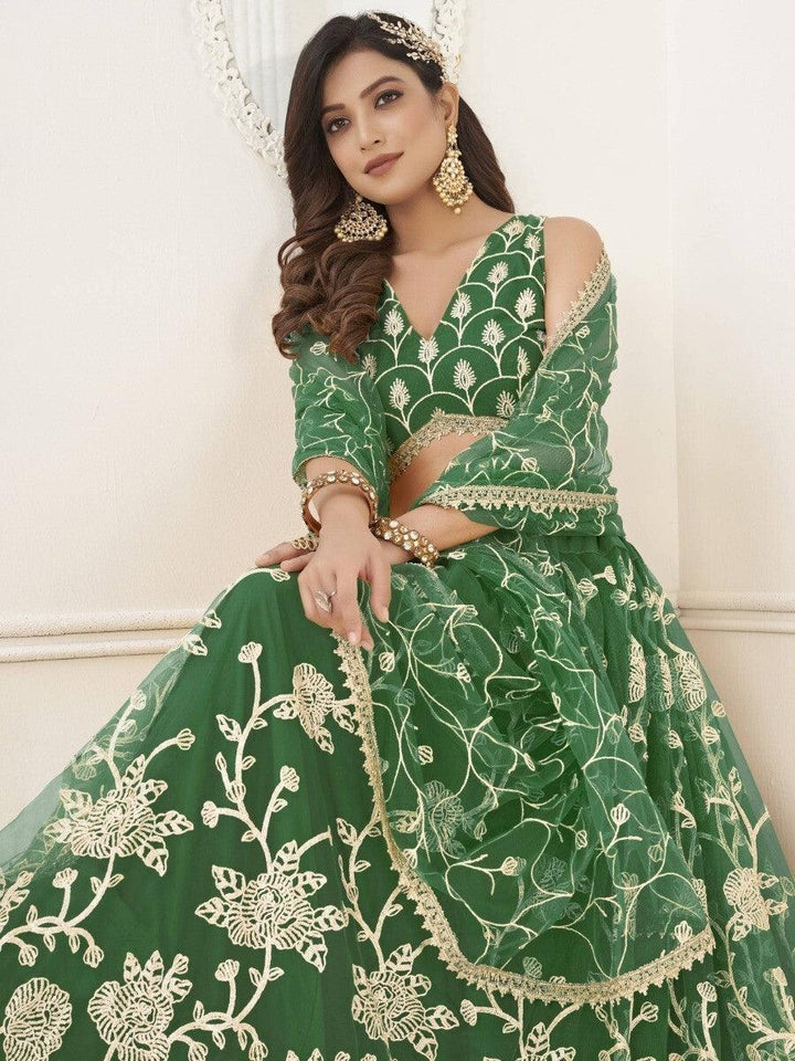 Green Butterfly Net Lehenga Choli Set | Party Wear & Mehendi Dress