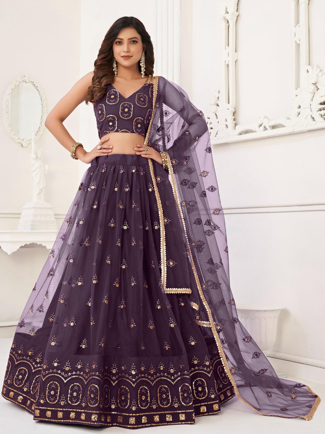 Ravishing Dark Purple Lehenga | Choli with Intricate Sequin & Thread Work