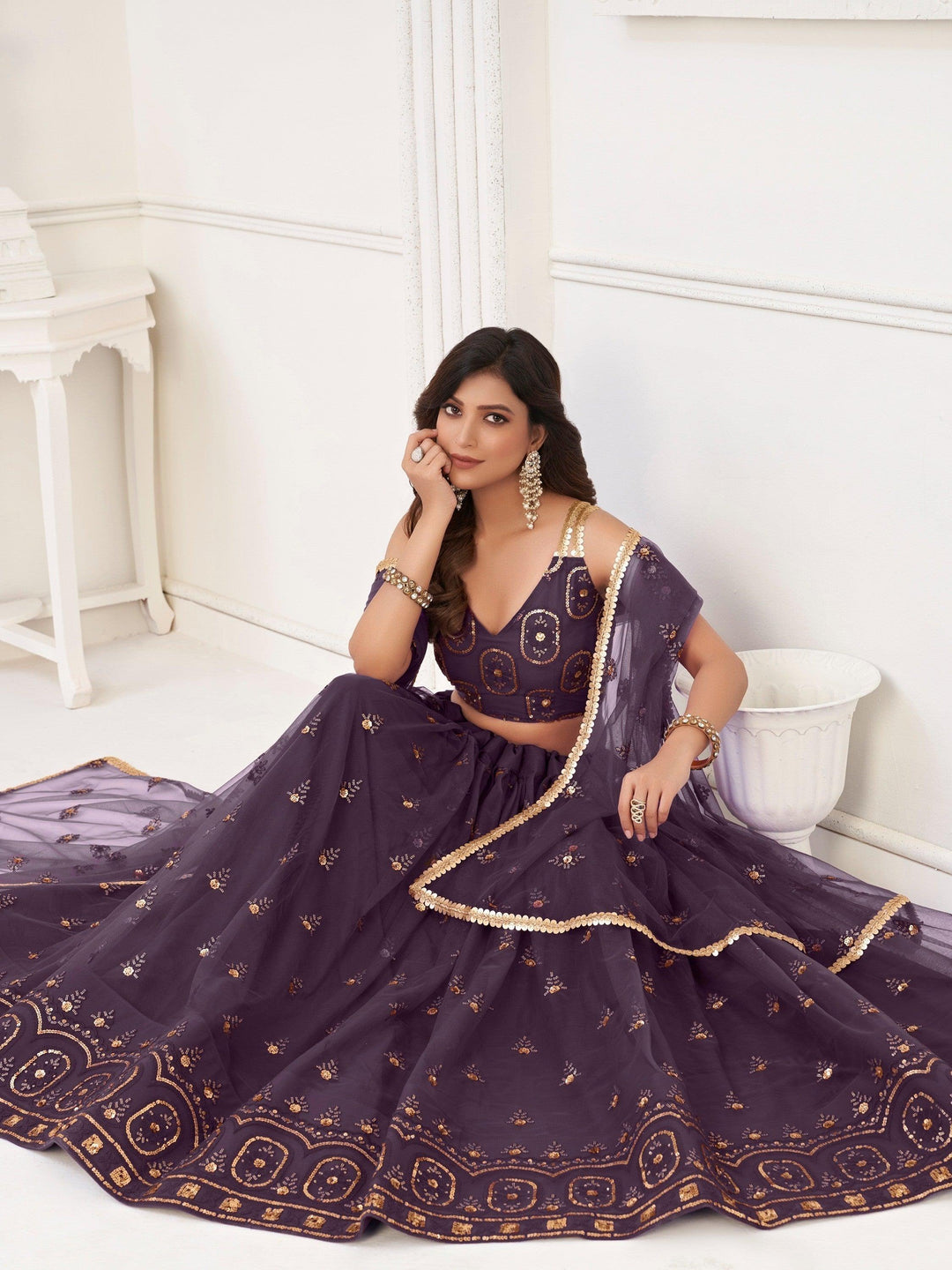 Ravishing Dark Purple Lehenga | Choli with Intricate Sequin & Thread Work