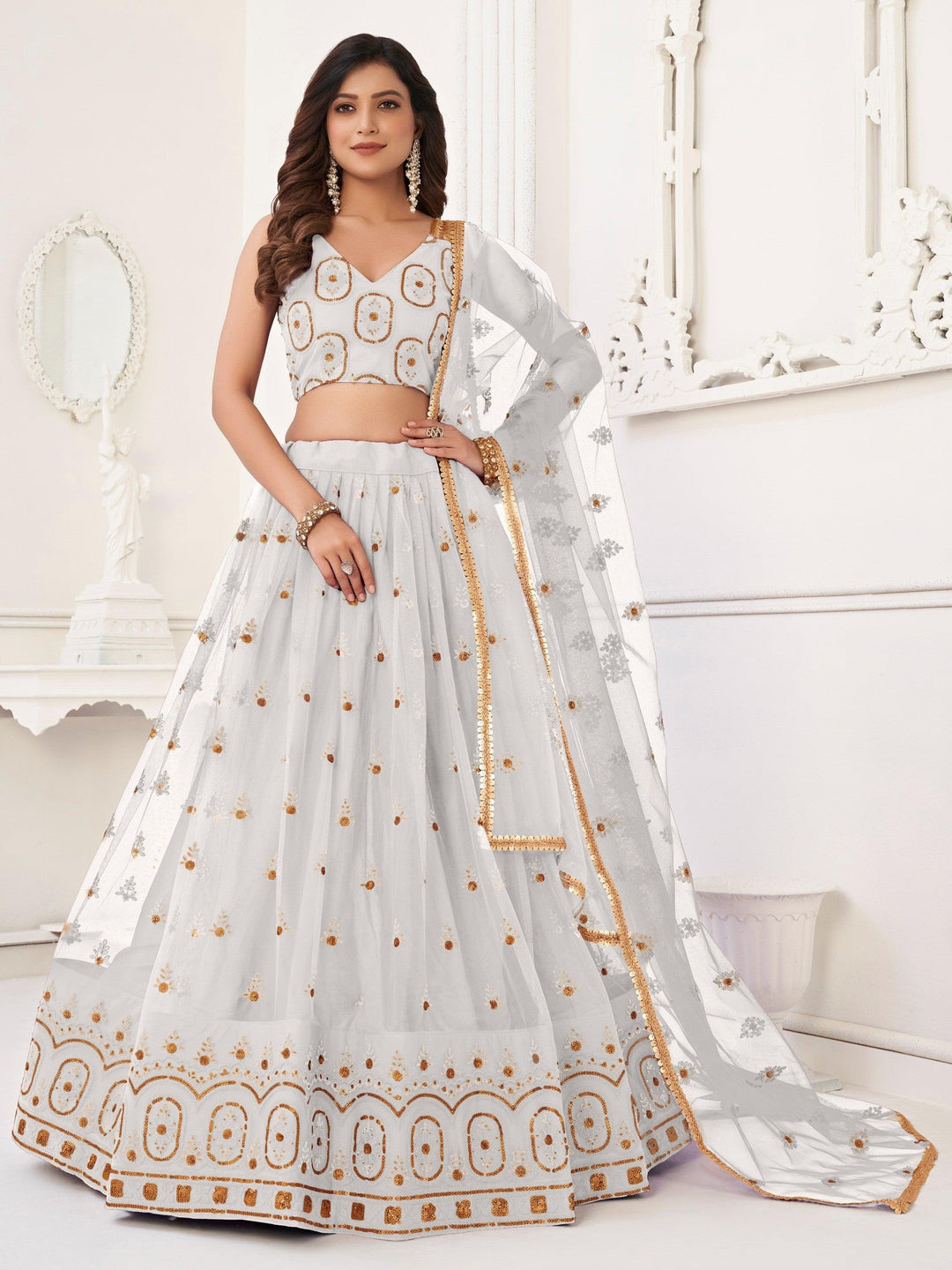 Timeless White Sequin Net Lehenga Choli | Ideal for Special Celebrations