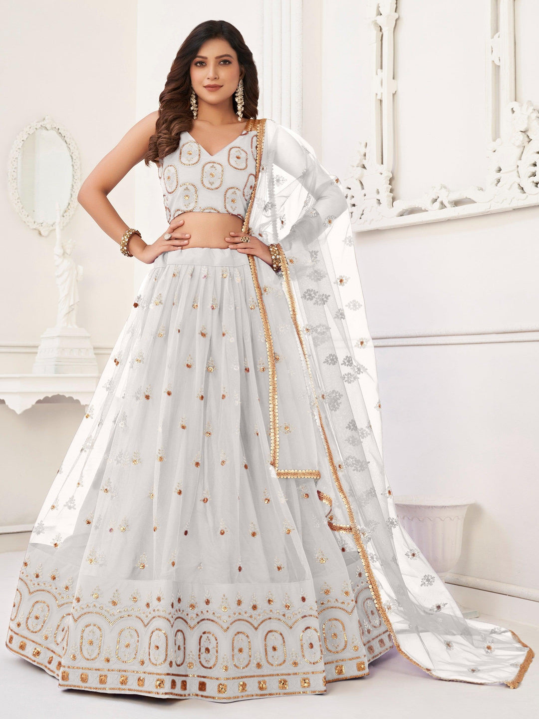 Timeless White Sequin Net Lehenga Choli | Ideal for Special Celebrations