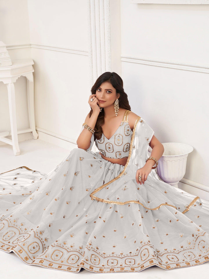 Timeless White Sequin Net Lehenga Choli | Ideal for Special Celebrations