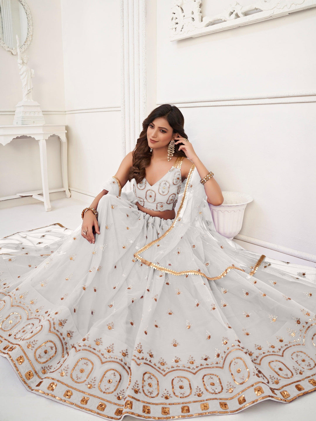 Timeless White Sequin Net Lehenga Choli | Ideal for Special Celebrations