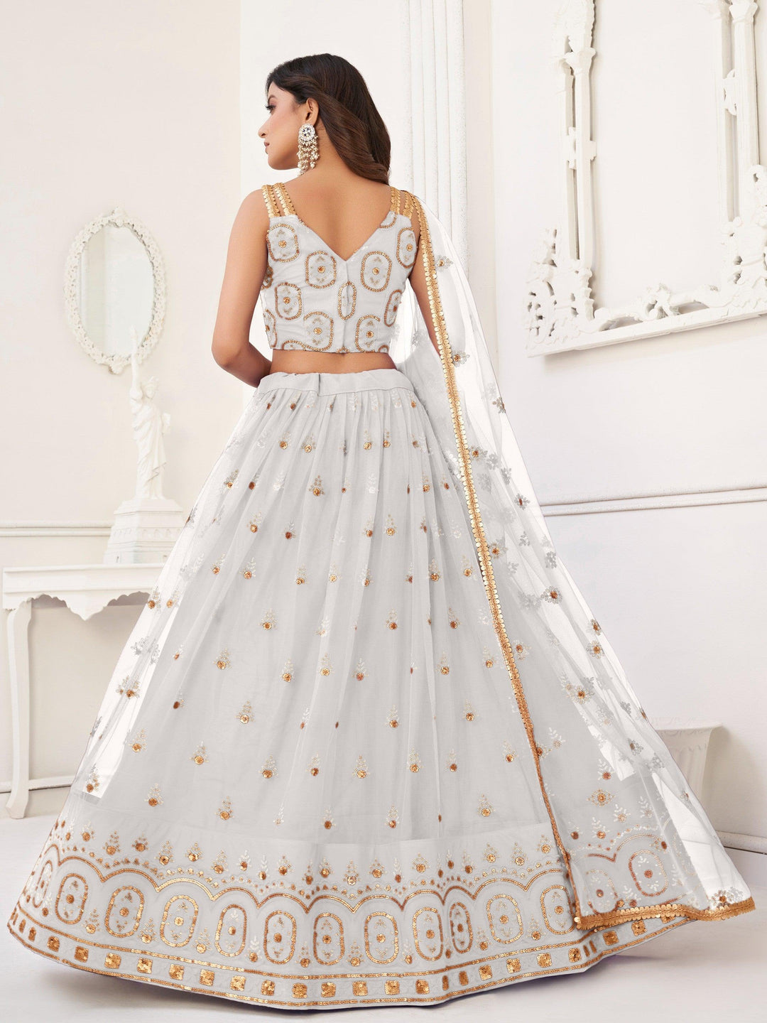 Timeless White Sequin Net Lehenga Choli | Ideal for Special Celebrations