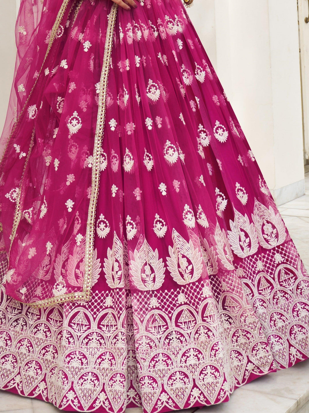 Wedding Rani Pink Lehenga | Net Lehenga with Thread & Sequin Work