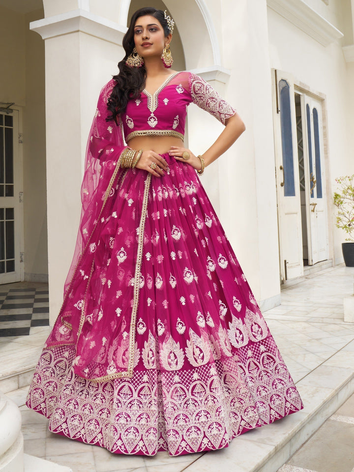 Wedding Rani Pink Lehenga | Net Lehenga with Thread & Sequin Work