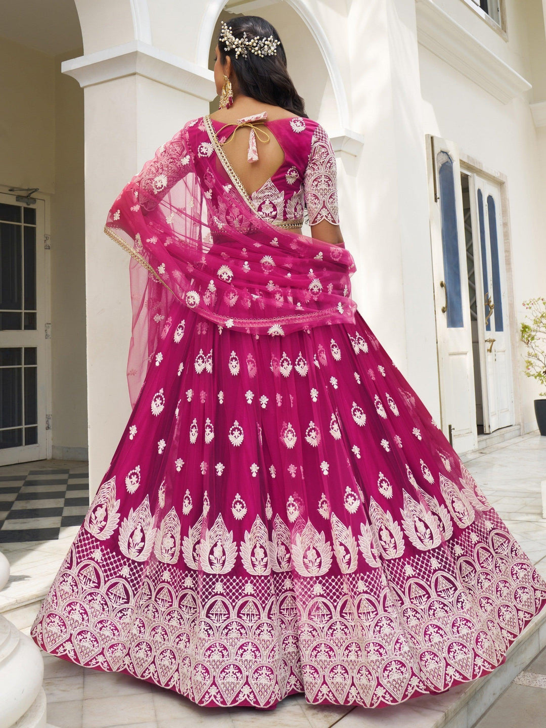 Wedding Rani Pink Lehenga | Net Lehenga with Thread & Sequin Work