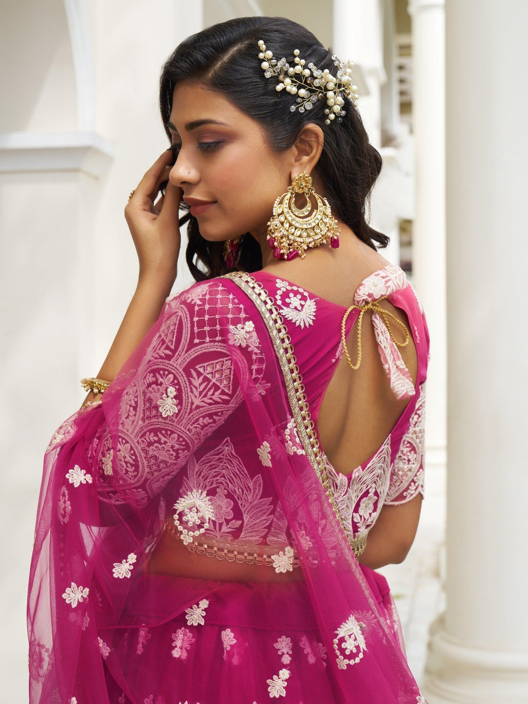 Wedding Rani Pink Lehenga | Net Lehenga with Thread & Sequin Work