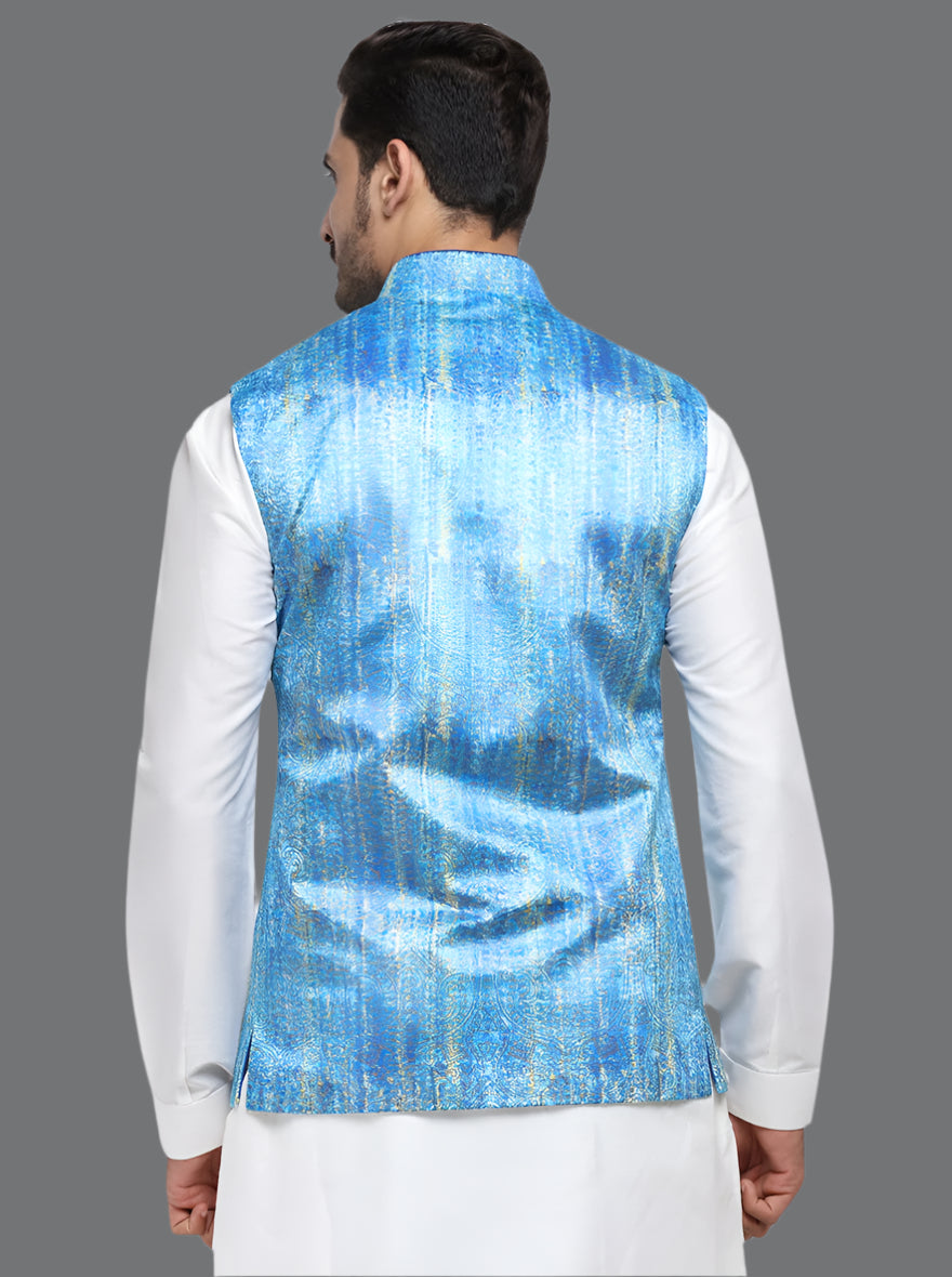 Self Design Sky Blue Bandhgala Jacket | Stylish Men's Formal Wear