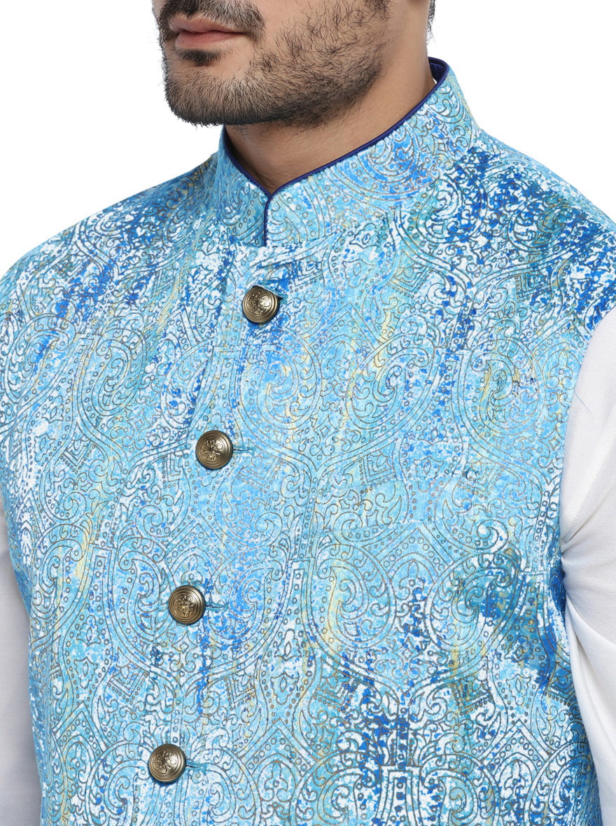 Self Design Sky Blue Bandhgala Jacket | Stylish Men's Formal Wear