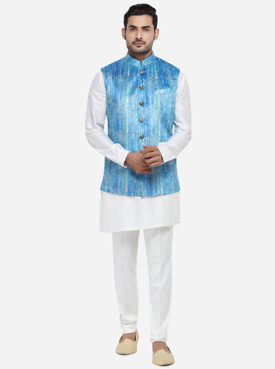 Self Design Sky Blue Bandhgala Jacket | Stylish Men's Formal Wear