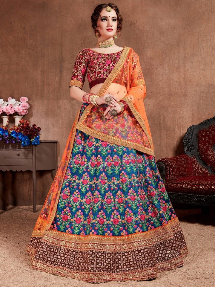 Blue Embroidered Lehenga Choli | Mulberry Silk with Dori & Sequin Work