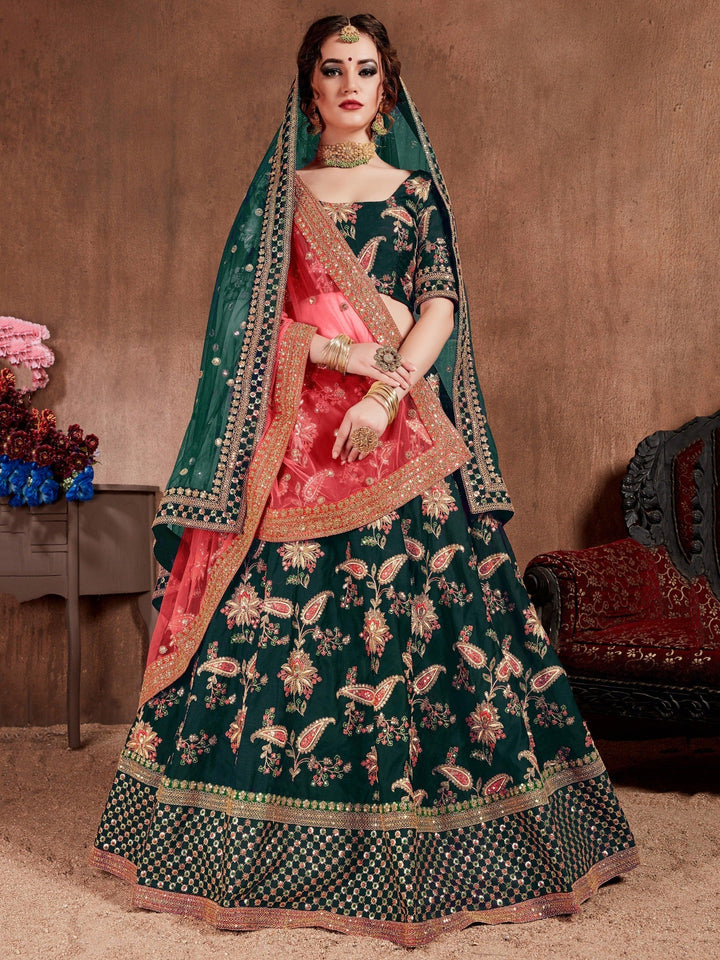 Embroidered Dark Green Lehenga | Bridal Lehenga Choli for Wedding Day