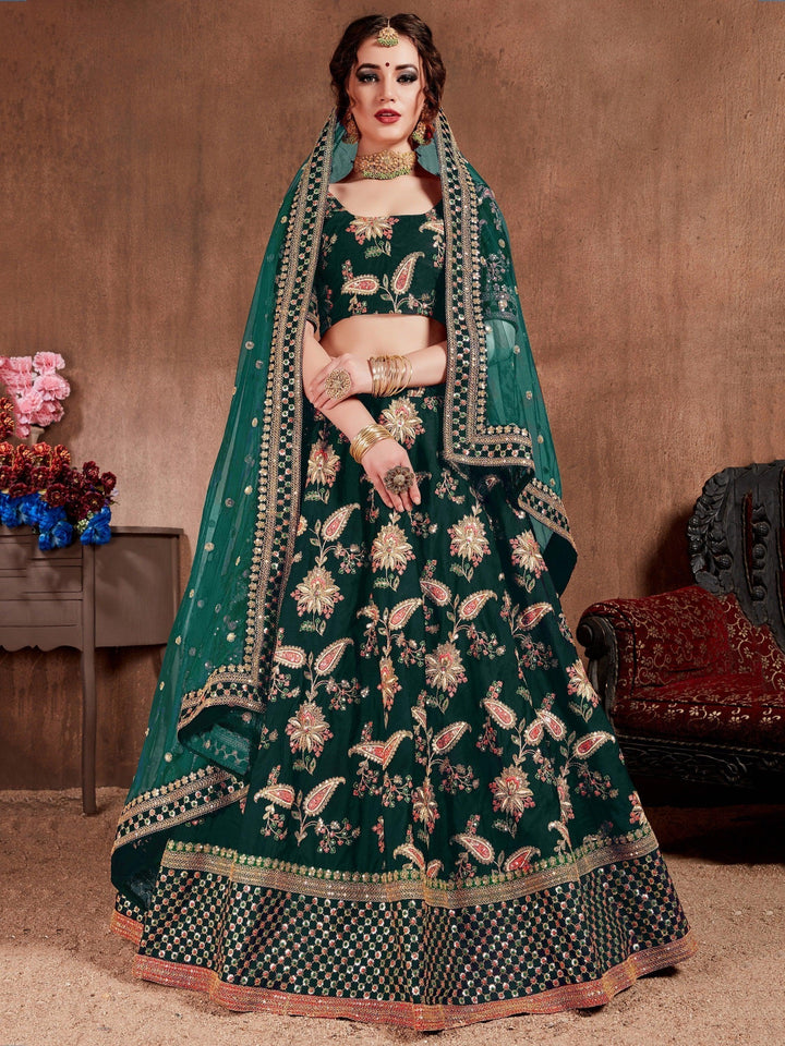 Embroidered Dark Green Lehenga | Bridal Lehenga Choli for Wedding Day