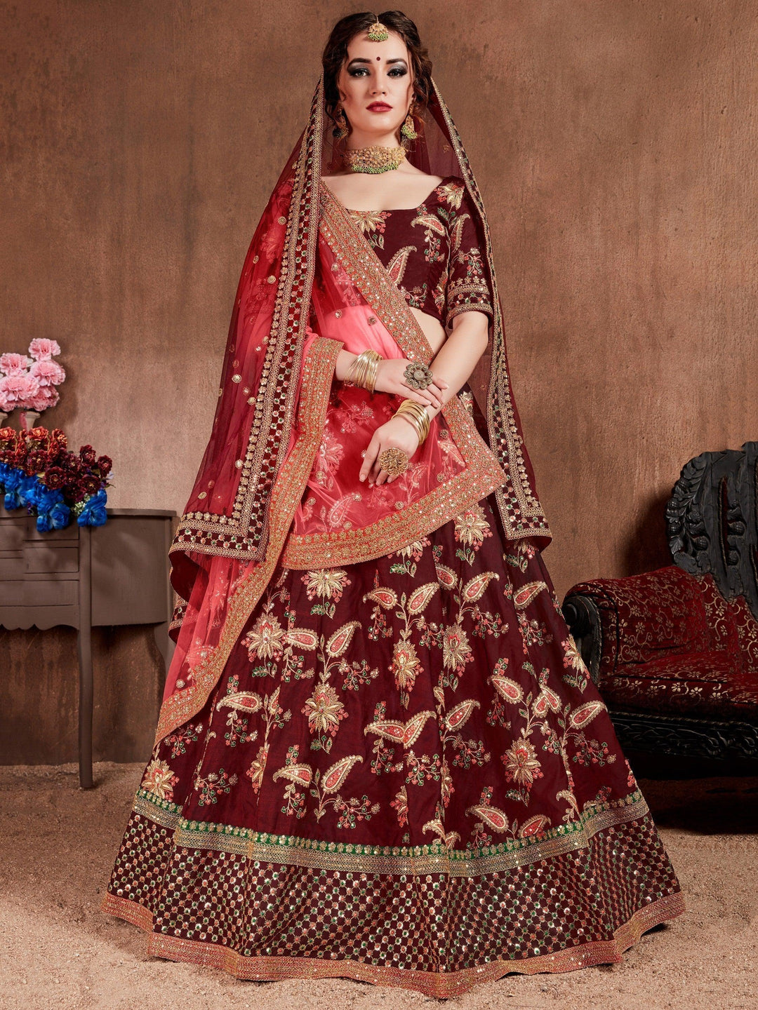 Timeless Dark Maroon Bridal Lehenga | Designer Lehenga Choli Set