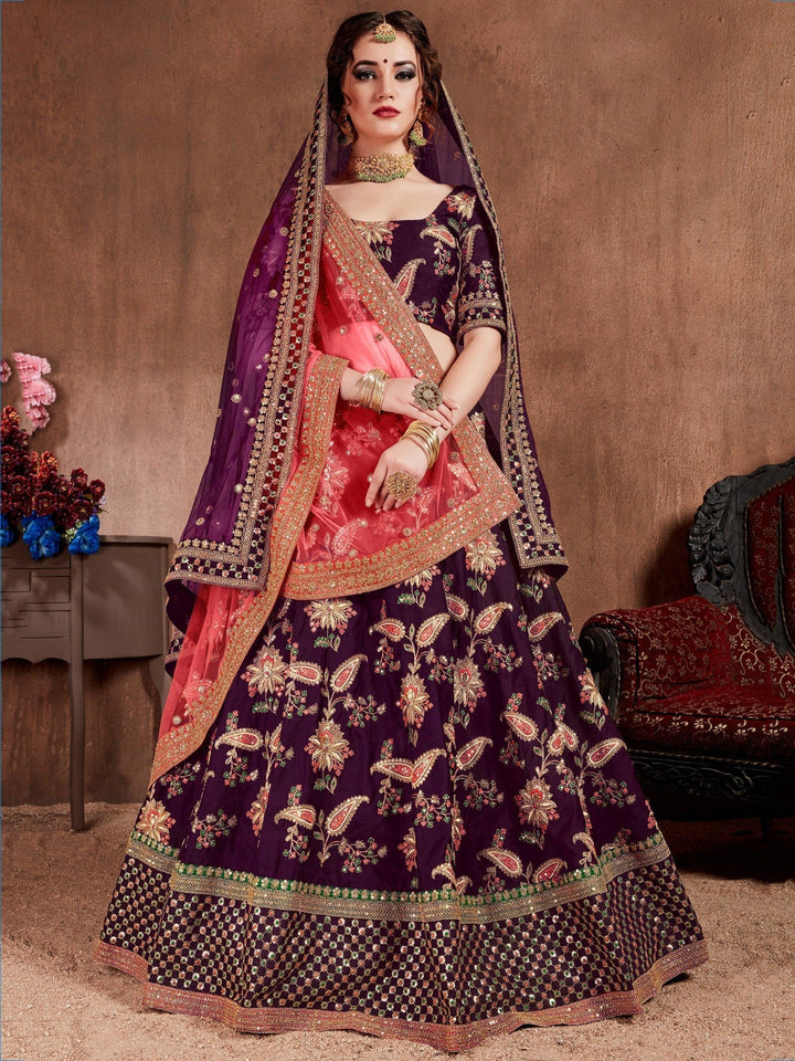 Purple Bridal Lehenga Choli | Embroidered Lehenga with Silk Fabric