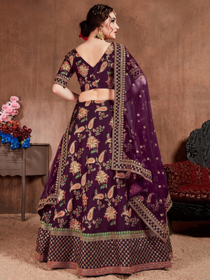 Purple Bridal Lehenga Choli | Embroidered Lehenga with Silk Fabric