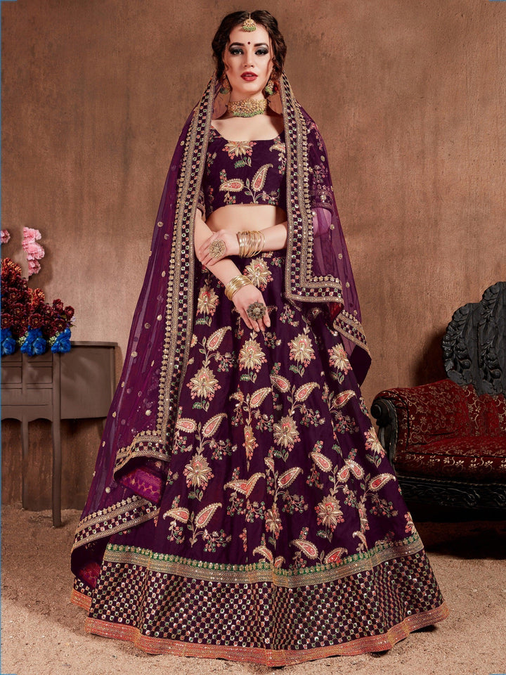 Purple Bridal Lehenga Choli | Embroidered Lehenga with Silk Fabric