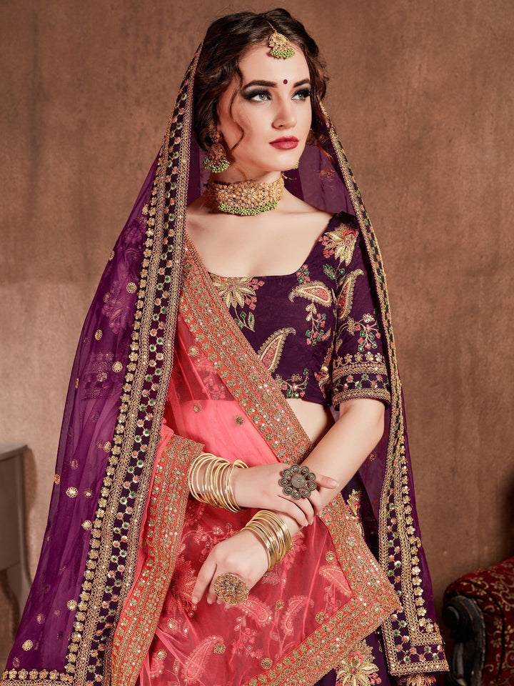 Purple Bridal Lehenga Choli | Embroidered Lehenga with Silk Fabric